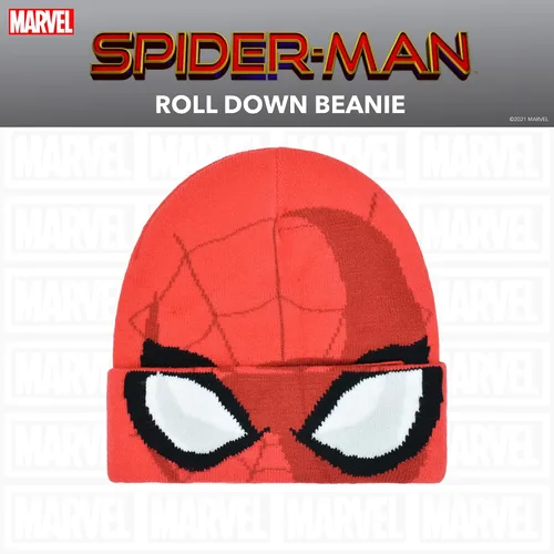 Vista 2 de Concept One Marvel Spider-Man Miles Morales Roll Down Cuff Beanie Hat, Knitted Winter Skull Cap