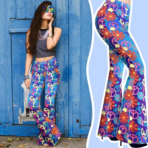 Vista 4 de Tisancy Conjunto de 3 piezas de disfraz hippie de los años 60 y 70 para mujer, pantalones acampanados de discoteca, trajes geniales de los años 70