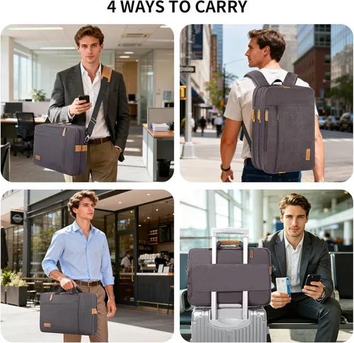 Vista 2 de ESTARER Bolsa de computadora portátil para hombres 3 en 1, bolsa de mensajero para portátil de 17-17.3 pulgadas para negocios, trabajo, viajes