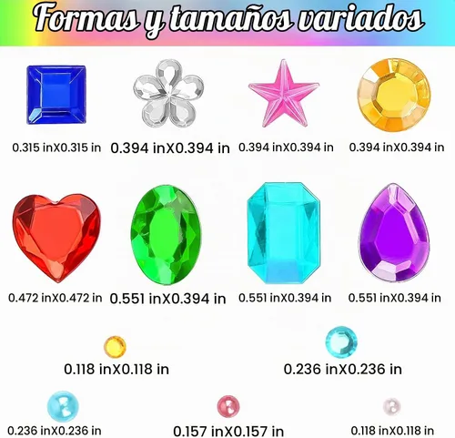 Vista 2 de 1782 calcomanías de gemas, gemas autoadhesivas para manualidades, diamantes de imitación brillantes, calcomanías de joyas de formas surtidas