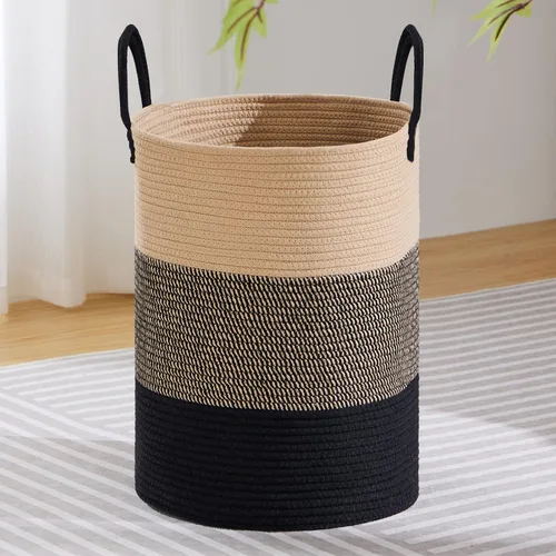 Vista 44 de VIPOSCO Cesta de lavandería tejida pequeña de 30L, color marrón y blanco
