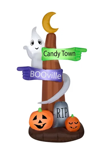 Vista 2 de Decoración Inflable de Poste de Señal Envuelto en Fantasma de 8 pies Multicolor