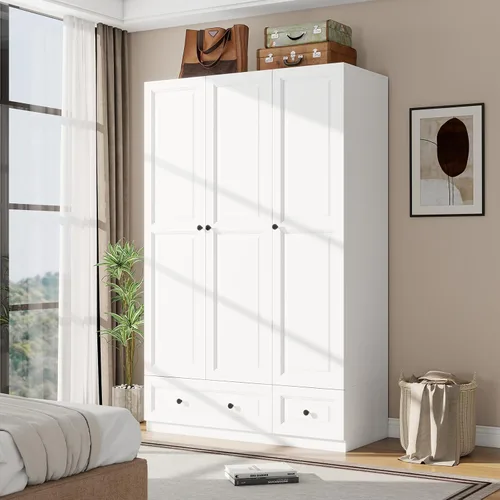 Vista 10 de Armario Armario con cajones: Armario de madera alto negro de 74 pulgadas para colgar ropa, Armarios grandes para dormitorio con 2 cajones, armario