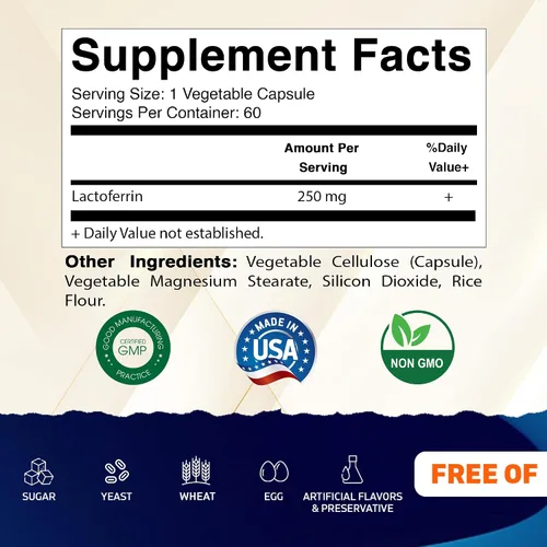 Vista 2 de Vitamatic Lactoferrina 250mg - 60 cápsulas vegetales promueve una función inmune saludable*