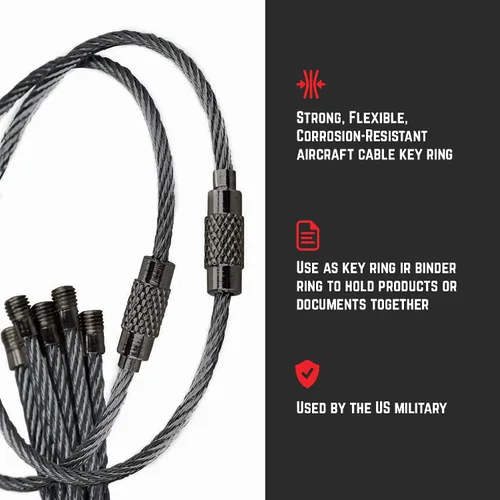 Vista 7 de Llavero grande de alambre de cable para coche, llaveros de bucle resistente, anillos de mosquetón de acero inoxidable