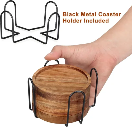 Vista 5 de 4 posavasos de madera de granja con soporte, lindo juego de posavasos de madera para bebidas al aire libre, decoración del hogar, decoración de mesa