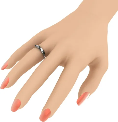 Vista 4 de Anillo de boda de diamante negro de 0.08 quilates en plata de ley 925 o oro amarillo de 18 quilates sobre plata de ley