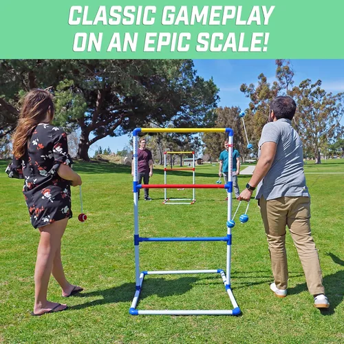Vista 5 de GoSports Juego de lanzamiento de escalera prémium para exteriores con 6 bolos, estuche de transporte de viaje y rastreadores de puntuación, elige