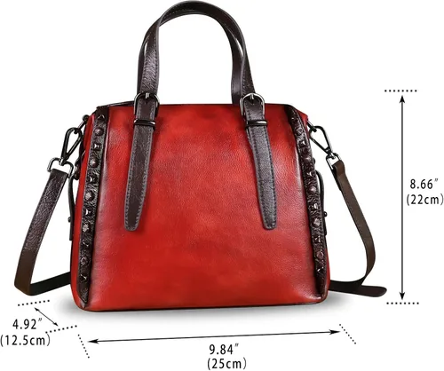 Vista 4 de Bolsos de cuero genuino para mujer, con asa superior, bolso bandolera vintage