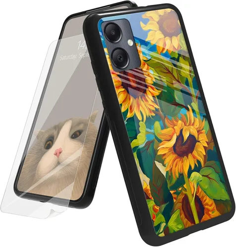 Vista 210 de Funda para Samsung Galaxy A12 5G con protector de pantalla, parte trasera de vidrio templado + TPU de silicona suave que absorbe los golpes