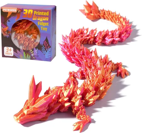 Vista 8 de PETBSNVB Dragón impreso en 3D de 12 pulgadas, dragón articulado, dragón de cristal, juguete antiestrés de dragón, decoración de oficina en casa Azul