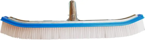 Vista 3 de Cepillo de piscina de 18 pulgadas (curvado) con parte trasera y mango de aluminio, cerdas de nailon, cuerpo de cepillo azul, cerdas transparentes