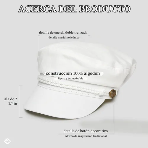 Vista 3 de Funky Junque Gorra de pescador griego, gorra de algodón para panaderos Blanco