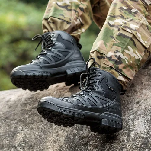 Vista 9 de FREE SOLDIER Mens Tactical Waterproof Lightweight Hiking Boots Military Combat Boots Work Boots
