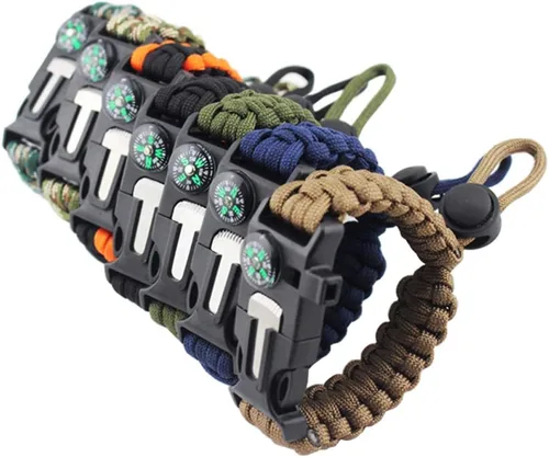 Vista 7 de MansWill Pulsera de supervivencia ajustable 5 en 1, nuevo kit de pulsera deportiva de emergencia de 7 núcleos, brújula impermeable, silbato