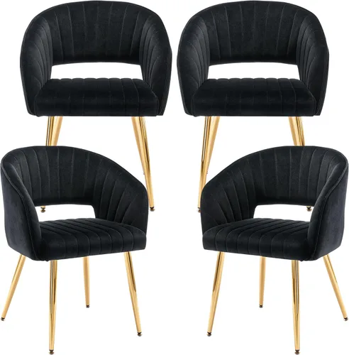 Vista 14 de ABET Juego de 2 sillas de comedor de terciopelo, rayas modernas con patas doradas, color negro