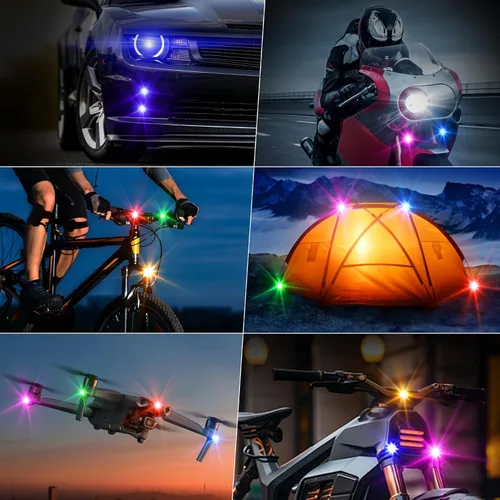 Vista 7 de Luces estroboscópicas RGB LED inalámbricas para aviones con control remoto, 8 colores, 10 modos de parpadeo, carga USB, luces anticolisión