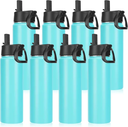 Vista 30 de Neihepal Botellas de agua aisladas de 22 onzas con tapa con popote a prueba de fugas, botella de agua de acero inoxidable de doble pared de boca