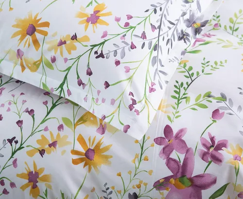 Vista 7 de Eikei Windflower Bedding Bloomfield - Juego de funda de edredón floral de 3 piezas de algodón botánico con naturaleza, vides, ramas, pájaros, Blanco