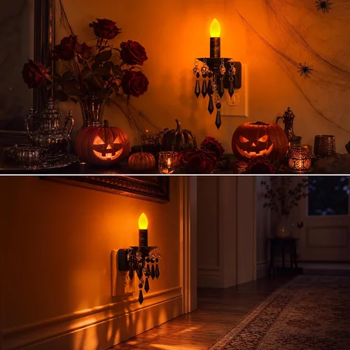 Vista 6 de Briignite Halloween Chandelier Night Light Plug in, Dusk to Dawn, Gothic Black