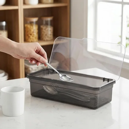 Vista 8 de Operitacx Soporte de plástico para palillos con tapa, organizador de cajones de utensilios con drenaje para cubiertos de cocina, hogar, camping