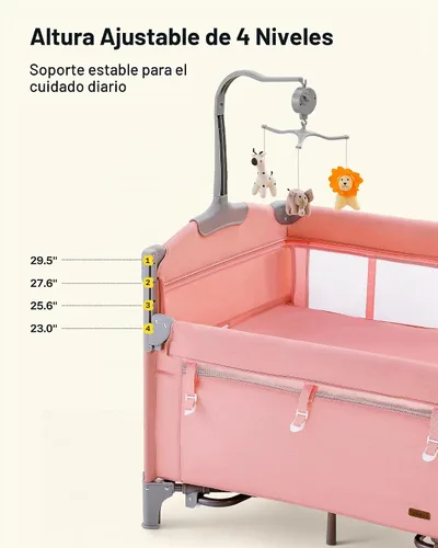 Vista 3 de HARPPA Paquete 6 en 1 con moisés de noche, juego plegable Rosado Melocotón