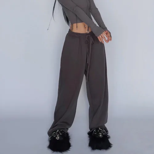 Vista 9 de Pantalones deportivos de pierna ancha para mujer, pantalones holgados Y2k de pierna recta con bolsillos, pantalones Y2K de tiro bajo