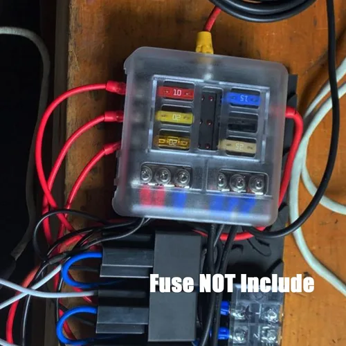 Vista 2 de Ampper Caja de fusibles de 6 vías con bus negativo, DC 12-24 V ATC/bloque de fusibles ATO con indicador LED, cubierta, tornillos y etiqueta adhesiva