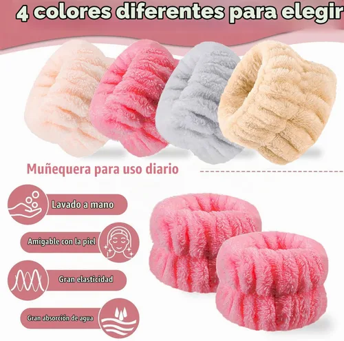 Vista 4 de 8 pulseras de microfibra Anmieciu para spa, toallas de muñeca para lavar la cara para evitar que el líquido se derrame por tus brazos