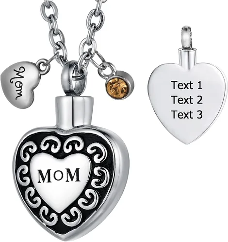Vista 8 de Collar de urna conmemorativa de acero inoxidable para cenizas con texto en inglés "Dad in Heart", Acero inoxidable