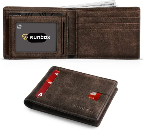 Vista 10 de RUNBOX Cartera delgada para hombre, 11 ranuras para tarjetas de crédito, de cuero, con bloqueo RFID, pequeña, delgada, plegable, minimalista 0 negro