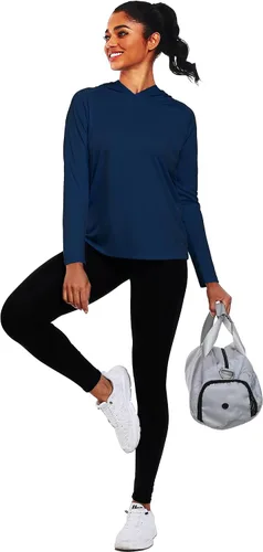Vista 6 de NELEUS - Camisetas de protección solar para mujer, para correr, atléticas, con capucha, para el entrenamiento