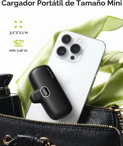 Vista 3 de Kuulaa Cargador portátil pequeño para iPhone con cable Lightning integrado de 5000 mAh, batería externa de carga rápida para iPhone 14/13/13