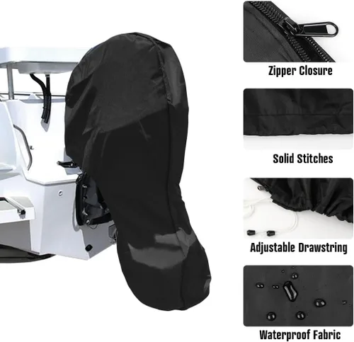 Vista 2 de iCOVER - Fundas para motor fuera de borda, cubierta de motor de barco remolcable impermeable, tela Oxford resistente con cremallera, se adapta a