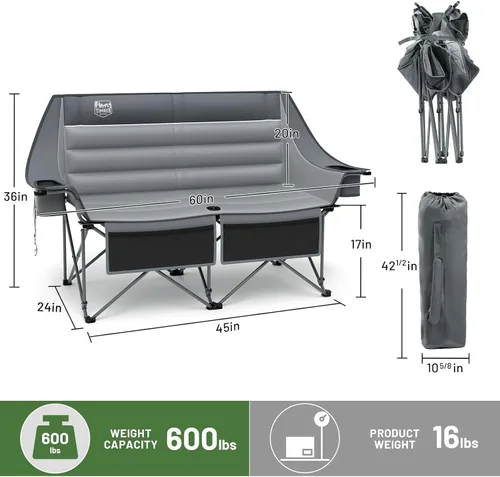 Vista 3 de Timber Ridge Silla de Campamento Doble, Sofá de Campamento Plegable para Exteriores de Servicio Pesado, Sillas de Campamento Tipo Loveseat Perfectas