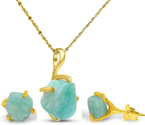 Vista 97 de Juego de joyas de piedras preciosas crudas reales con plata de ley 925 chapada en oro real, collar y aretes de piedra natal, regalo para ella por