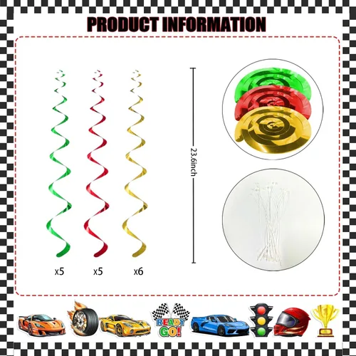 Vista 6 de KORHONEN Decoraciones de fiesta de cumpleaños con temática de auto de carreras para niños y adultos, incluye pancarta de feliz cumpleaños