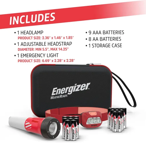 Vista 10 de Energizer WeatheReady - Kit de corte de energía con linterna LED 2 en 1, linterna frontal LED, IPX4 resistente al agua, baterías AA + AAA, estuche