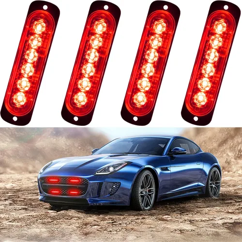 Vista 7 de Luz estroboscópica de advertencia para coche o camión (6 LEDS, ámbar/ámbar, 4 unidades)