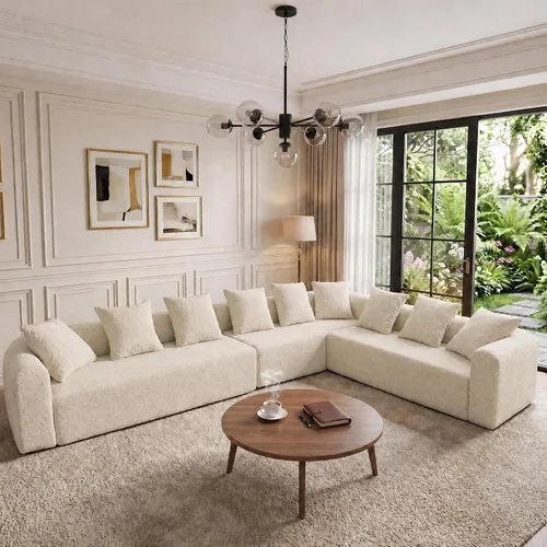 Vista 16 de Claiks Sofá modular deshuesado de 123 pulgadas, sofá en forma de L para sala de estar, sofá moderno de asiento profundo de 3 plazas, tela de Gris