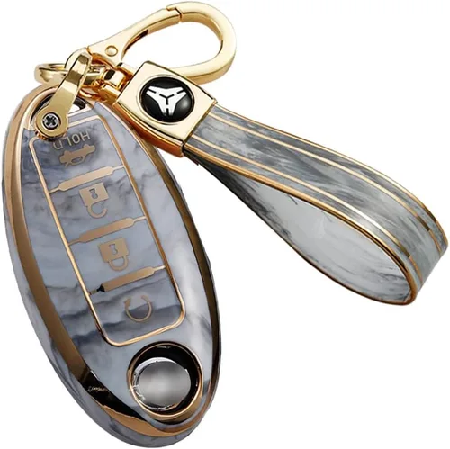 Vista 7 de ontto Compatible con Nissan Smart Remote Key Fob Cover Full Protection Marble Pattern Key Case Azul, Azul