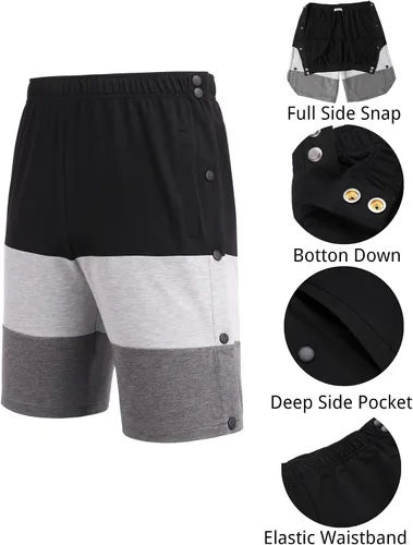 Vista 2 de Deyeek Pantalones cortos para hombre con bolsillos para recuperación poscirugía, bloque de color, algodón