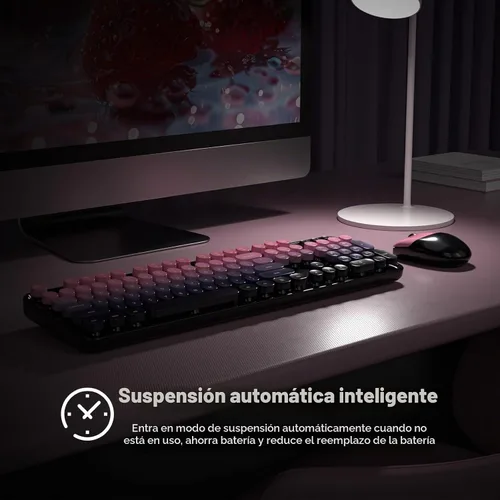 Vista 5 de MOFII Combo de teclado y mouse inalámbricos, teclado retro con teclas redondas de colores, conexión USB Plug Play de 2.4 GHz para PC, laptop