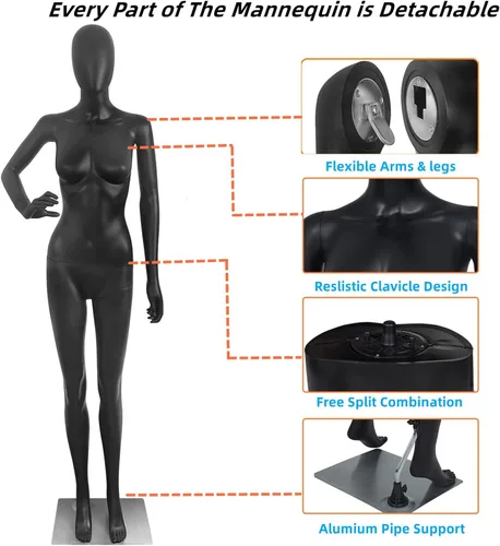 Vista 2 de Maniquí femenino de cuerpo completo forma maniquí torso vestido de costura modelo ajustable de 70 pulgadas forma de ropa soporte desmontable