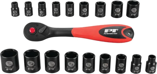 Vista 8 de Performance Tool W38304 Juego de zócalos de 6 puntos SAE y métrico de 21 piezas de 1/4 pulgadas con trinquete Automotive mechanics tool kit.
