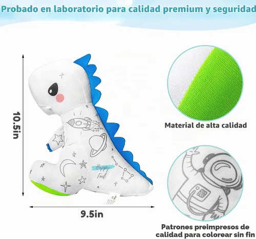 Vista 7 de Set de regalo de libro para colorear de dinosaurio de peluche T-Rex, artes y manualidades, muñeco de doodle de dino suave DIY lavable, juguete
