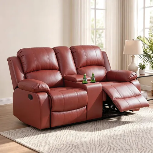 Vista 29 de Silla reclinable de cuero para conjunto de muebles de sala, sofá reclinable de cuero beige para espacios pequeños/RV, sillón individual