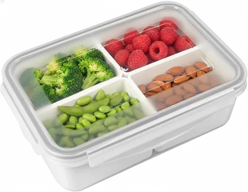 Vista 11 de Recipiente para alimentos con 2 compartimentos, color verde, 2 tazas (16.2 fl oz) Recipientes para aperitivos, compartimentos extraíbles, tapas