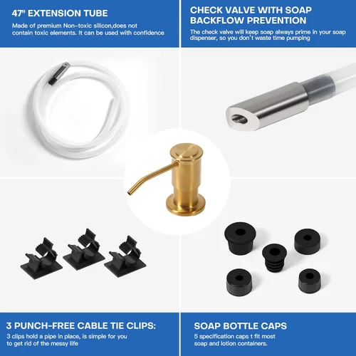 Vista 5 de Dispensador de jabón para fregadero de cocina, dispensadores de jabón integrados de oro cepillado, dispensador de jabón para fregadero de acero