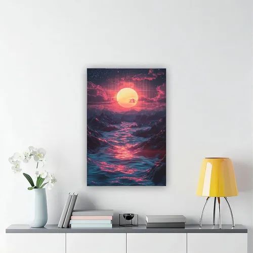 Vista 6 de Retro Futuristic Vaporwave Wall Art – Neon Synthwave Poster for Bedroom Or Studio Decor Modern Wall Prints Abstract Geometric Minimalist Art Framed
